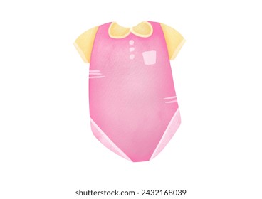 pink jumpsuit, vests for a baby girl. cute watercolor illustration of newborn baby clothes isolated on a transparent background. clip art and cut out element - Powered by Shutterstock