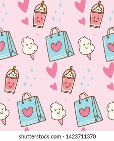 Pink Kawaii Background With Gift Bag And Cotton Candy