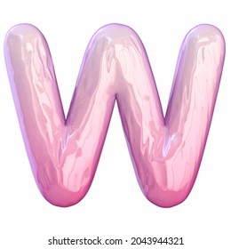 Pink latex glossy font Letter W 3D rendering illustration isolated white background