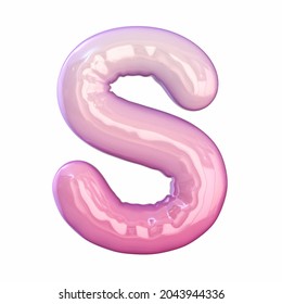 Pink latex glossy font Letter S 3D rendering illustration isolated white background