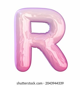 Pink latex glossy font Letter R 3D rendering illustration isolated white background