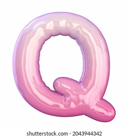Pink latex glossy font Letter Q 3D rendering illustration isolated white background