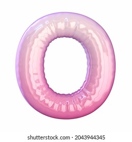 Pink latex glossy font Letter O 3D rendering illustration isolated white background