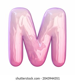 Pink latex glossy font Letter M 3D rendering illustration isolated white background