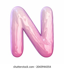 Pink latex glossy font Letter N 3D rendering illustration isolated white background