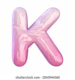 Pink latex glossy font Letter K 3D rendering illustration isolated white background