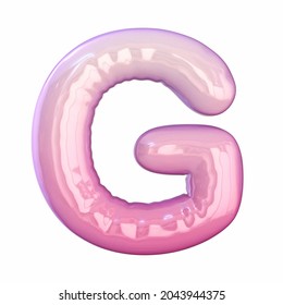 Pink latex glossy font Letter G 3D rendering illustration isolated white background