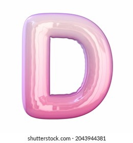 Pink latex glossy font Letter D 3D rendering illustration isolated white background