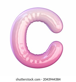 Pink latex glossy font Letter C 3D rendering illustration isolated white background