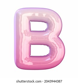 Pink latex glossy font Letter B 3D rendering illustration isolated white background