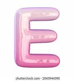 Pink latex glossy font Letter E 3D rendering illustration isolated white background