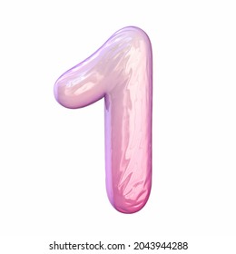 Pink latex glossy font Number 1 ONE 3D rendering illustration isolated white background