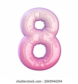 Pink latex glossy font Number 8 EIGHT  3D rendering illustration isolated white background