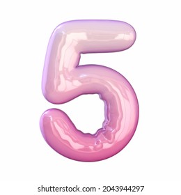 Pink latex glossy font Number 5 FIVE 3D rendering illustration isolated white background