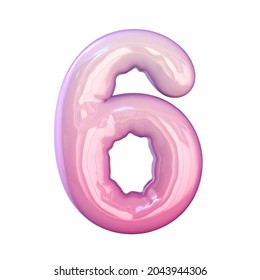 Pink latex glossy font Number 6 SIX 3D rendering illustration isolated white background