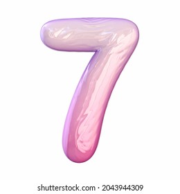 Pink latex glossy font Number 7 SEVEN 3D rendering illustration isolated white background