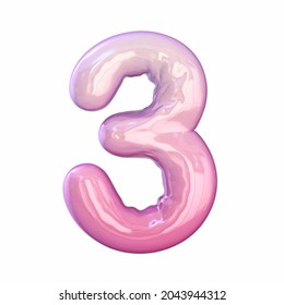 Pink latex glossy font Number 3 THREE 3D rendering illustration isolated white background