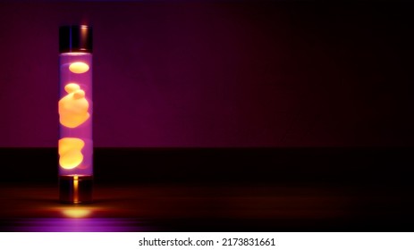 Pink Lava Lamp On Left On Dark Room Bg With Free Space - Abstract 3D Rendering