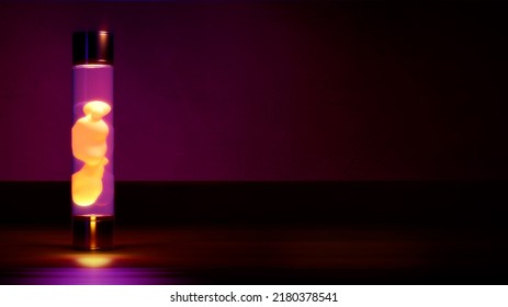 Pink Lava Lamp On Left On Dark Room Bg With Empty Place - Abstract 3D Illustration