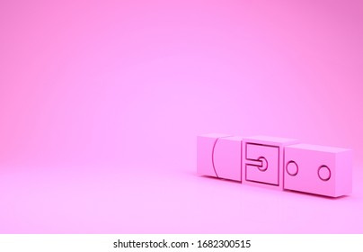 Pink Leather belt with buttoned steel buckle icon isolated on pink background. Minimalism concept. 3d illustration 3D render