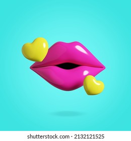 Pink lips. Juicy. 3d render. Kiss