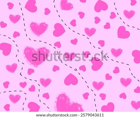 pink love pattern with soft pink background. handrawn illustration. seamless. 