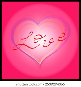 Pink Love-Themed Heart Graphic with Elegant Calligraphy. Heart-shaped illustration with layered pink and purple tones, featuring the word "Love" in elegant calligraphy on a bright pink background.  - Powered by Shutterstock