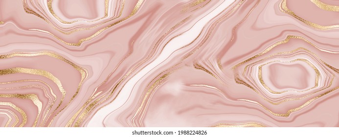 Pink Marble Backround Illustration With Gold Line.