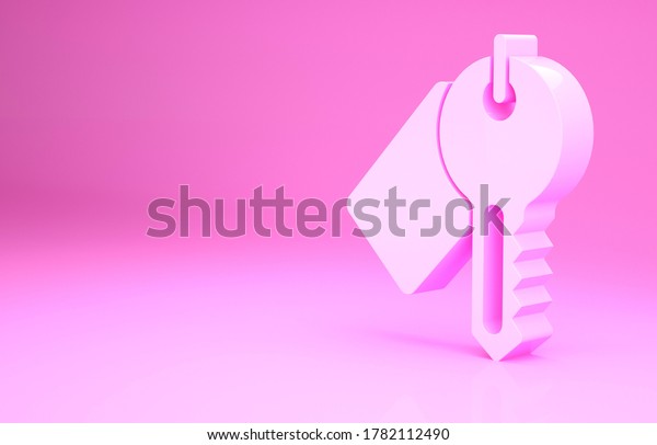 Pink Marked key icon isolated on\
pink background. Minimalism concept. 3d illustration 3D\
render.