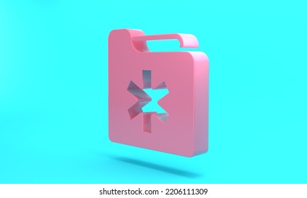 Pink Medical Health Record Folder For Healthcare Icon Isolated On Turquoise Blue Background. Patient File Icon. Medical History Symbol. Minimalism Concept. 3D Render Illustration.