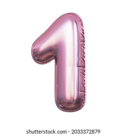 Pink Metallic Balloon Font 3d Rendering, Number 1