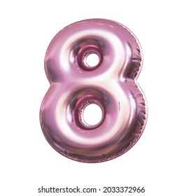 Pink Metallic Balloon Font 3d Rendering, Number 8