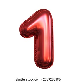 Pink Metallic Balloon Font 3d Rendering, Number 1