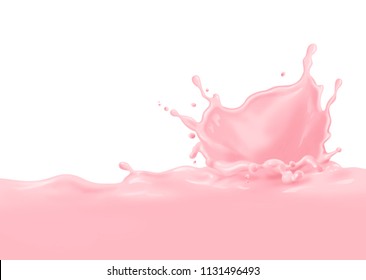 Pink milk splash On a white background 3D illustration