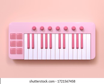 Pink Mini Piano Keyboard Cartoon Style 3d Rendering