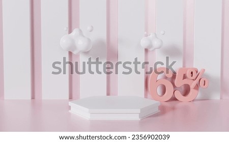 Pink Minimal Display Podium with 65 Percent Off on Pastel Color Background