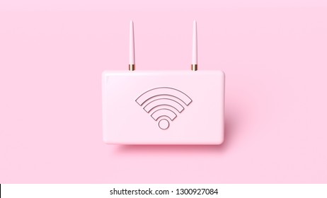 Pink Minimal Modern Wifi Router (Modem) Isolated On The Pink Background - 3D Illustration