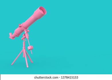 Pink Modern Mobile Telescope on Tripod on a blue background. 3d Rendering 
