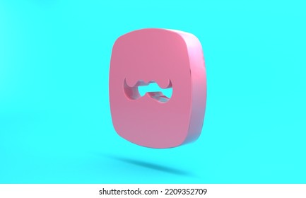 Pink Mustache Icon Isolated On Turquoise Blue Background. Barbershop Symbol. Facial Hair Style. Minimalism Concept. 3D Render Illustration.