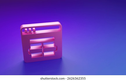 Pink MySQL code icon isolated on purple-blue background. HTML Code symbol for your web site design. Minimalism concept. 3D render illustration