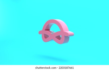 Pink Nautical Rope Knots Icon Isolated On Turquoise Blue Background. Rope Tied In A Knot. Minimalism Concept. 3D Render Illustration.