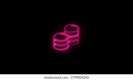 A pink neon cylindrical database with two stacked cylinders glowing brightly on a dark background Clear details and vibrant colors enhance visual appeal.