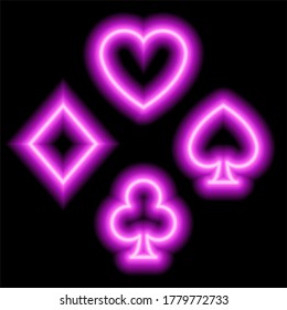 Pink Neon Symbols Card Suits Hearts Stock Vector Royalty Free