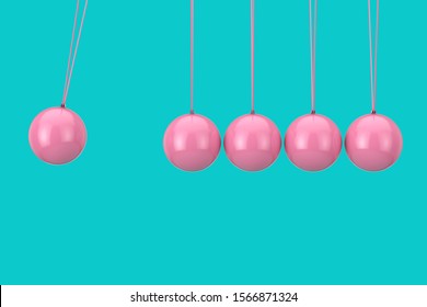 Pink Newton's Sphere Cradle Duotone on a blue background. 3d Rendering