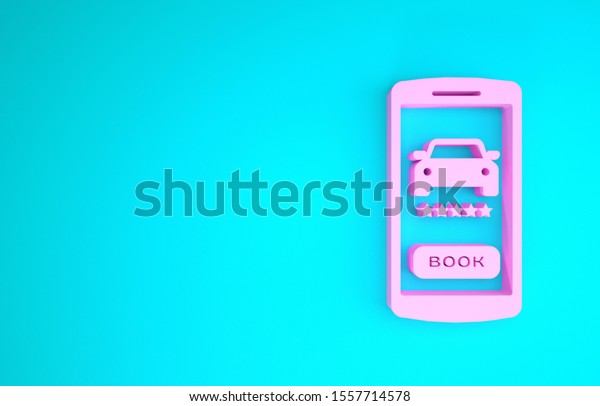 Pink Online\
car sharing icon isolated on blue background. Online rental car\
service. Online booking design concept for mobile phone. Minimalism\
concept. 3d illustration 3D\
render