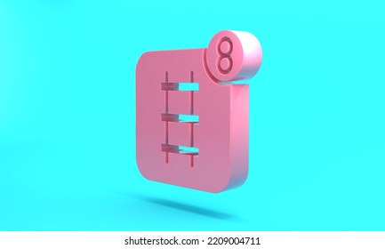 Pink Online Ticket Booking And Buying App Interface Icon Isolated On Turquoise Blue Background. E-tickets Ordering. Electronic Train Ticket On Screen. Minimalism Concept. 3D Render Illustration.