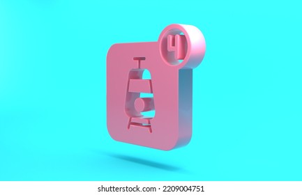 Pink Online Ticket Booking And Buying App Interface Icon Isolated On Turquoise Blue Background. E-tickets Ordering. Electronic Train Ticket On Screen. Minimalism Concept. 3D Render Illustration.