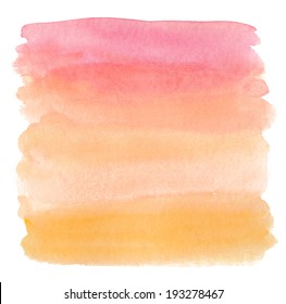 Pink And Orange Ombre Watercolor Wash Background.