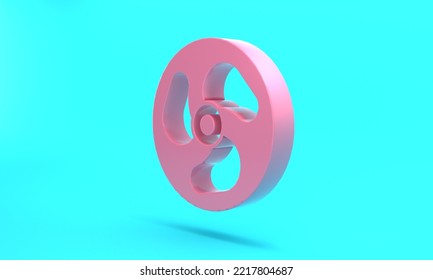 Pink Outboard Boat Motor Icon Isolated On Turquoise Blue Background. Boat Engine. Minimalism Concept. 3D Render Illustration.