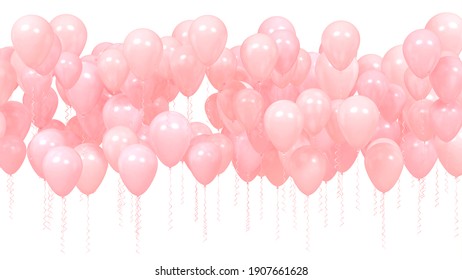 Pink Pastel Color Party Balloons,  Isolated On White Backround. 3d Illustration